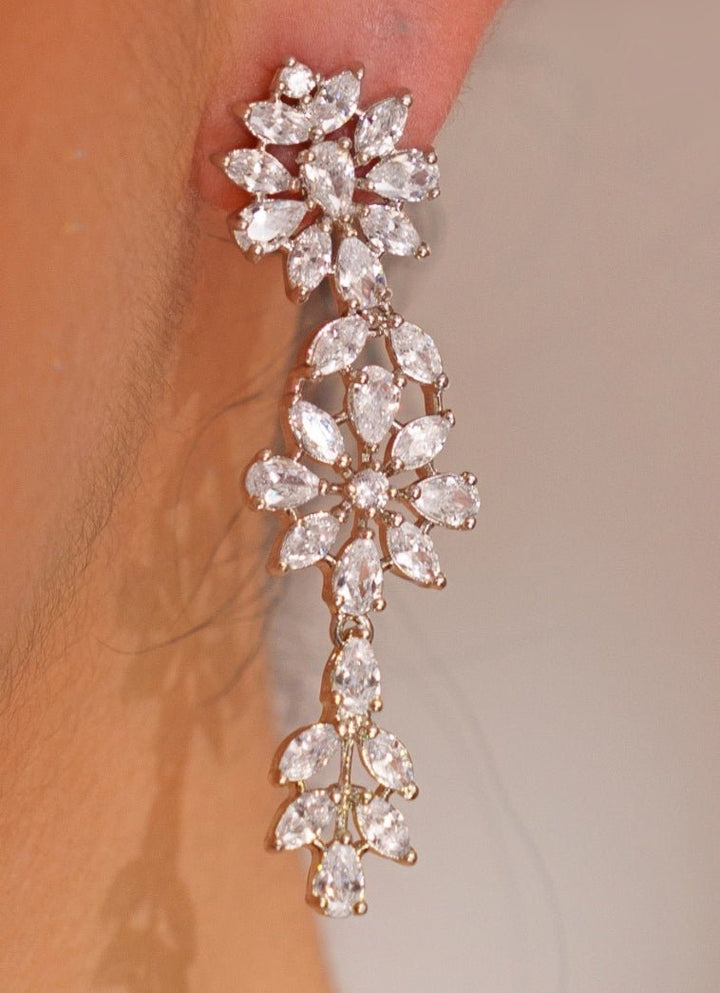 White Finish Diamond Pendant Necklace Set With Earrings Zevar by Geeta - Fabilicious Fashion
