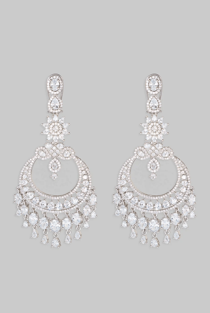 White Finish Diamond Round Dangler Earrings Zevar By Geeta - Fabilicious Fashion