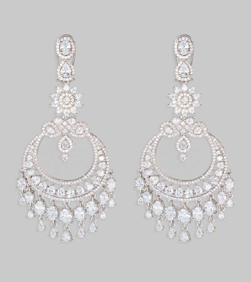 White Finish Diamond Round Dangler Earrings Zevar By Geeta - Fabilicious Fashion