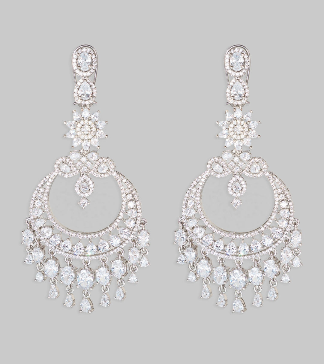 White Finish Diamond Round Dangler Earrings Zevar By Geeta - Fabilicious Fashion