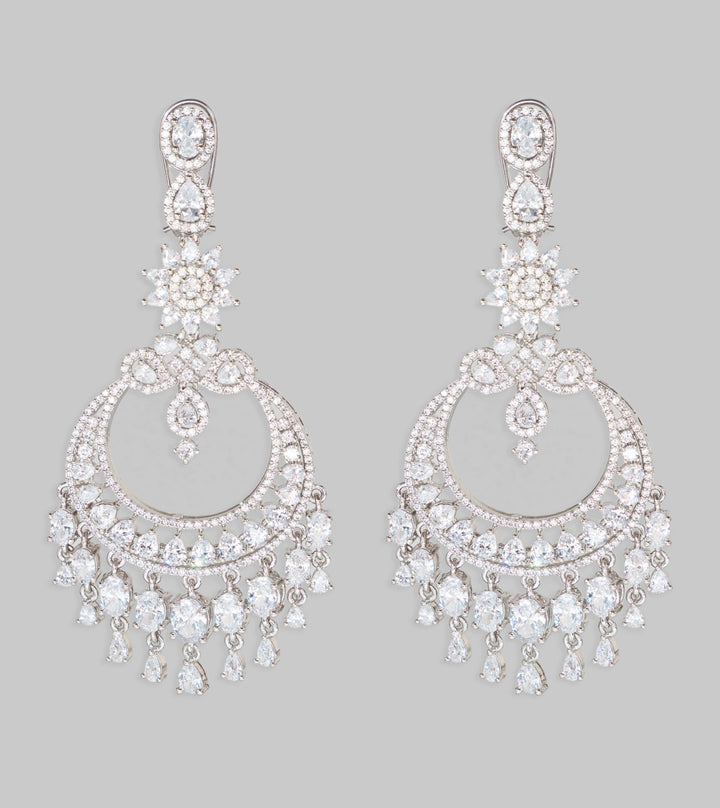 White Finish Diamond Round Dangler Earrings Zevar By Geeta - Fabilicious Fashion
