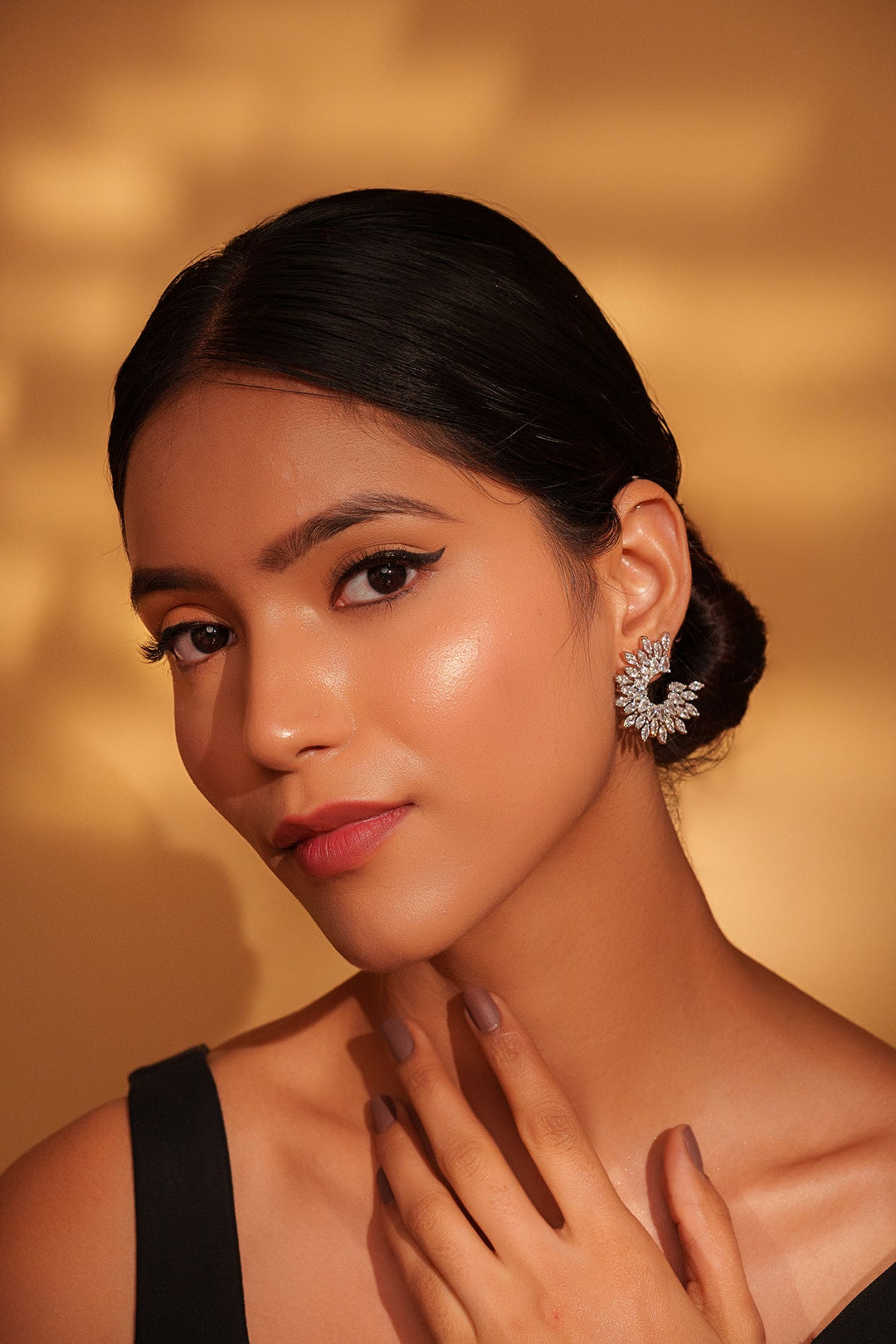 White Finish Diamond Small Stud Earrings Zevar by Geeta - Fabilicious Fashion