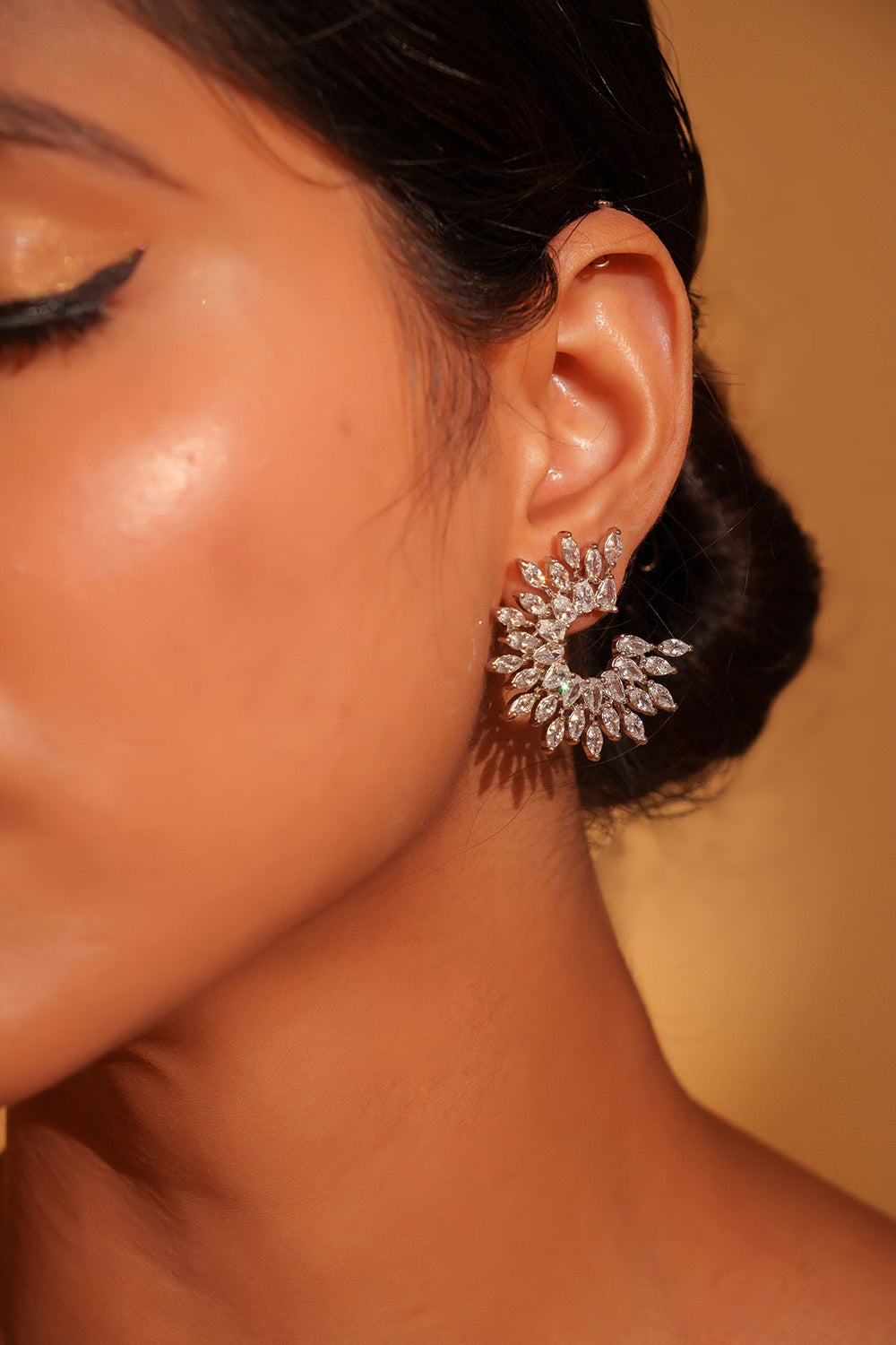 White Finish Diamond Small Stud Earrings Zevar by Geeta - Fabilicious Fashion