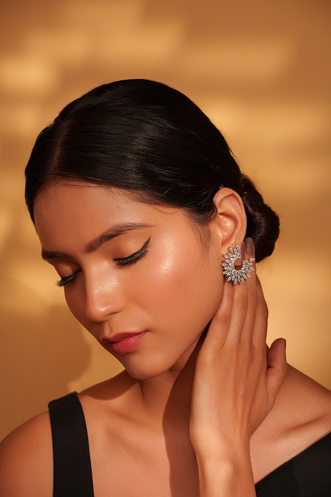 White Finish Diamond Small Stud Earrings Zevar by Geeta - Fabilicious Fashion