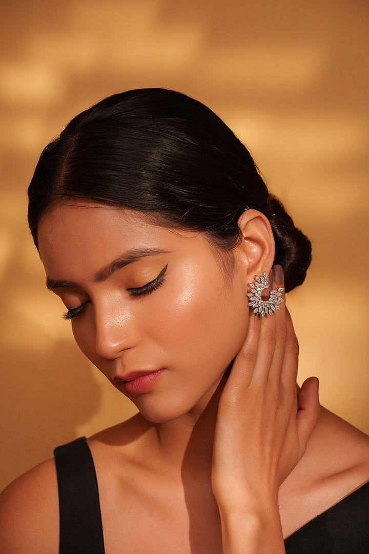 White Finish Diamond Small Stud Earrings Zevar by Geeta - Fabilicious Fashion