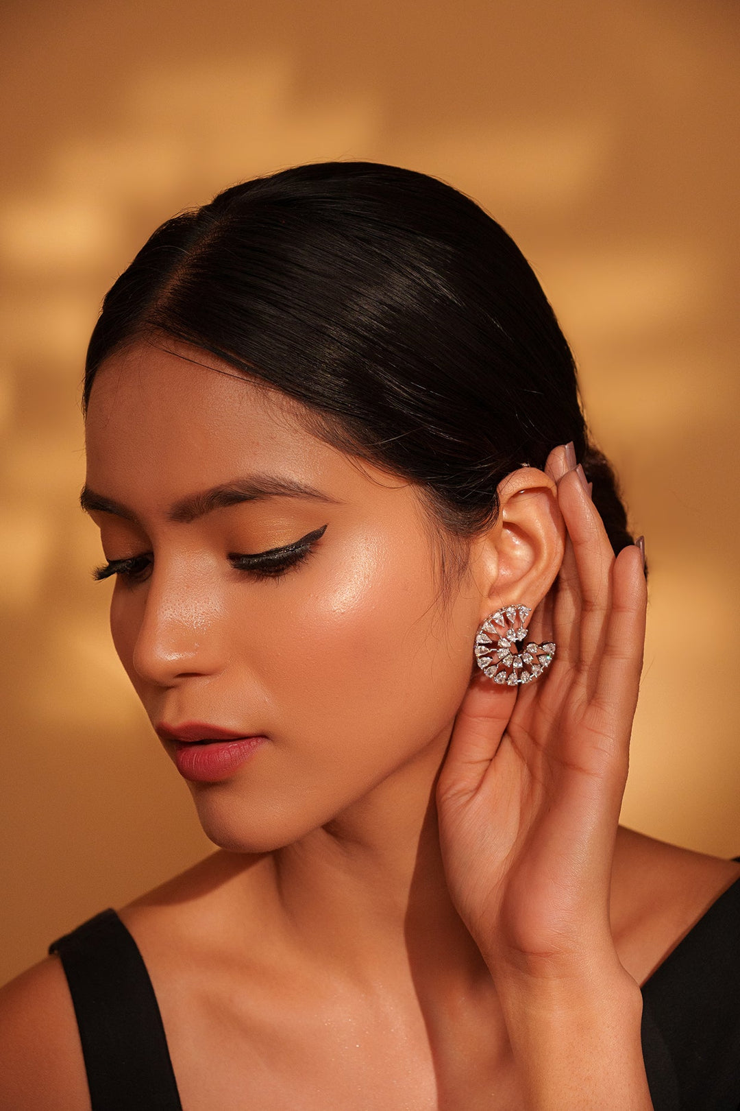 White Finish Diamond Small Studs Zevar by Geeta - Fabilicious Fashion