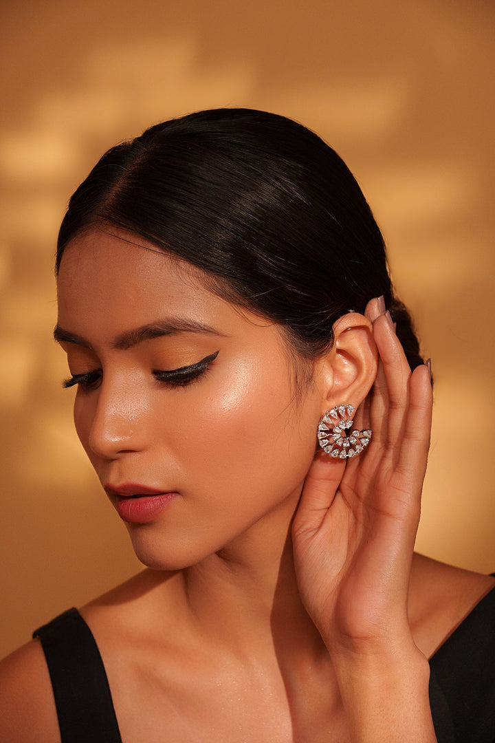 White Finish Diamond Small Studs Zevar by Geeta - Fabilicious Fashion