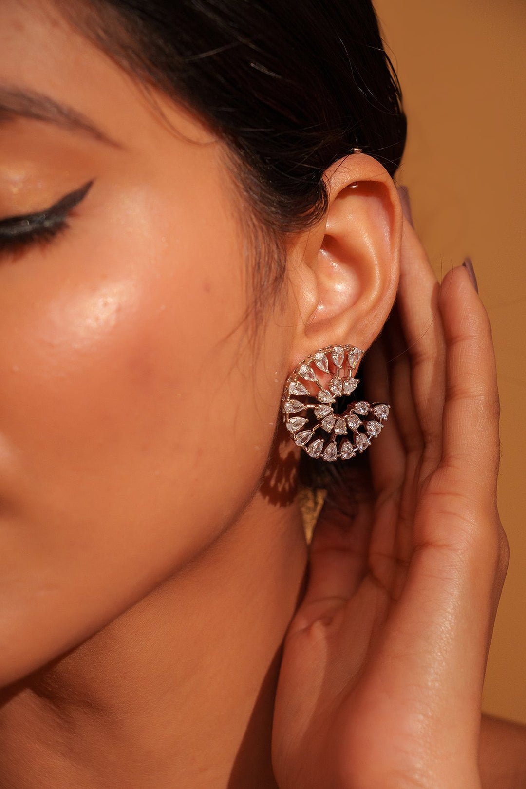 White Finish Diamond Small Studs Zevar by Geeta - Fabilicious Fashion