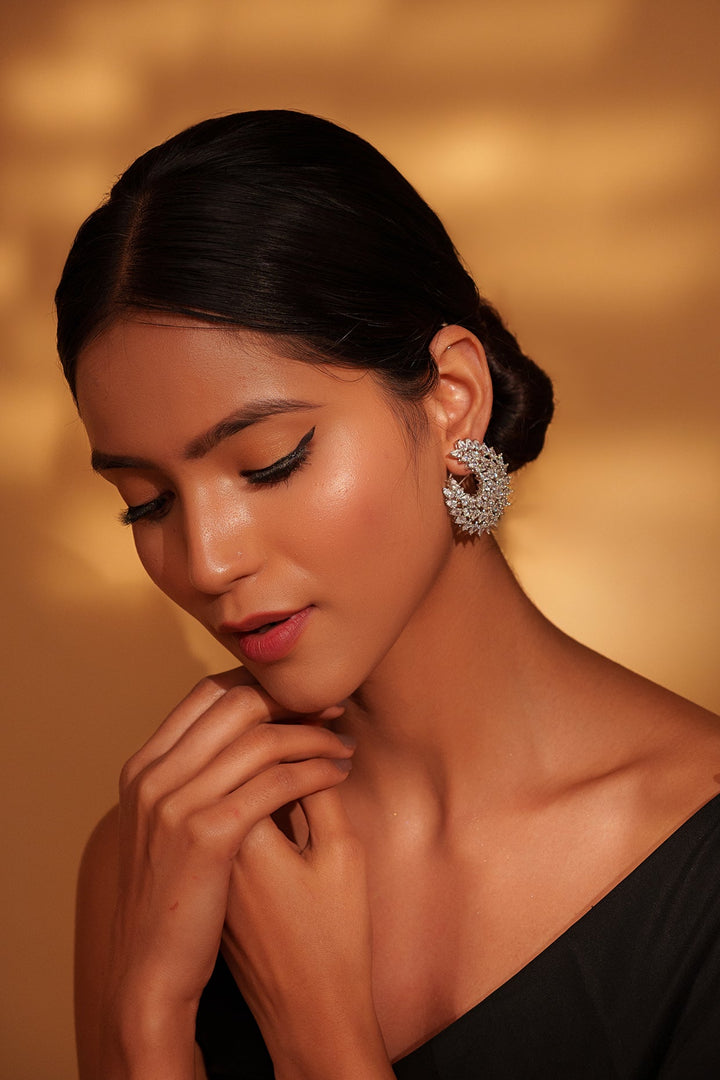 White Finish Diamond Stud Earrings Zevar by Geeta - Fabilicious Fashion
