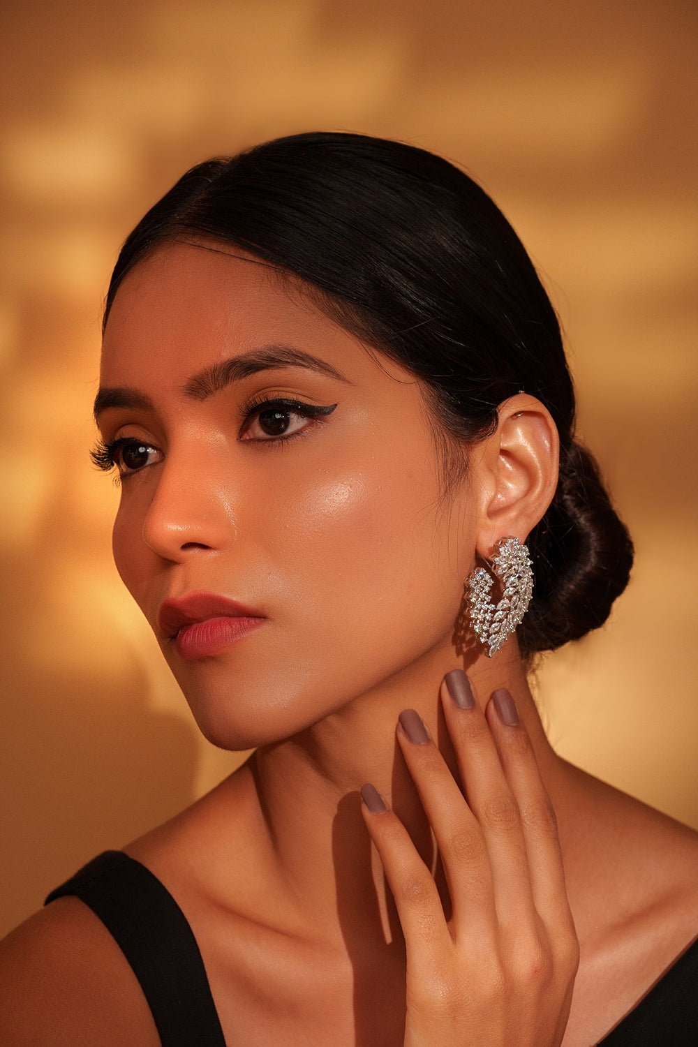 White Finish Diamond Stud Earrings Zevar by Geeta - Fabilicious Fashion