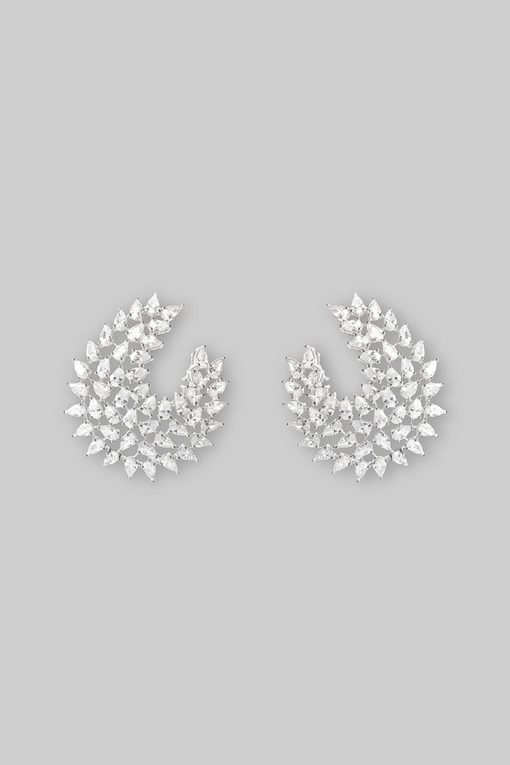 White Finish Diamond Stud Earrings Zevar by Geeta - Fabilicious Fashion