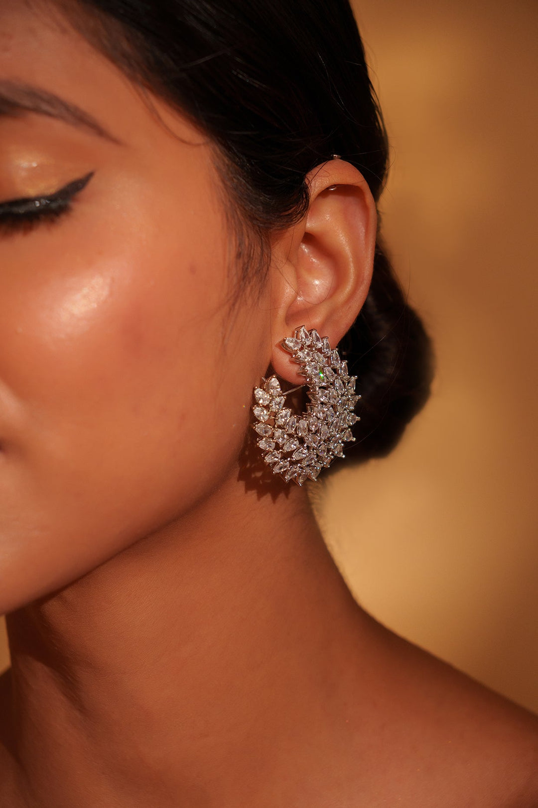 White Finish Diamond Stud Earrings Zevar by Geeta - Fabilicious Fashion