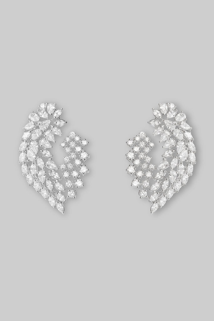 White Finish Diamond Stud Earrings Zevar by Geeta - Fabilicious Fashion