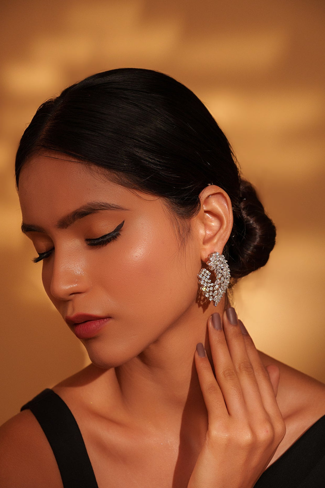 White Finish Diamond Stud Earrings Zevar by Geeta - Fabilicious Fashion