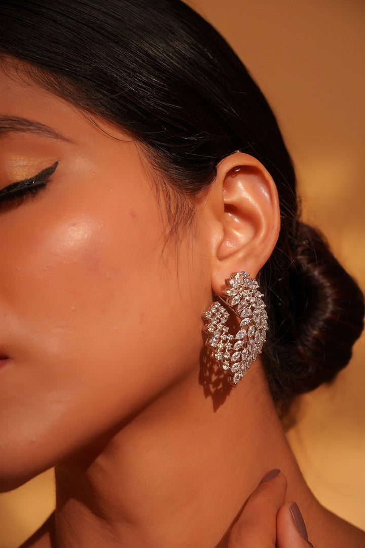 White Finish Diamond Stud Earrings Zevar by Geeta - Fabilicious Fashion