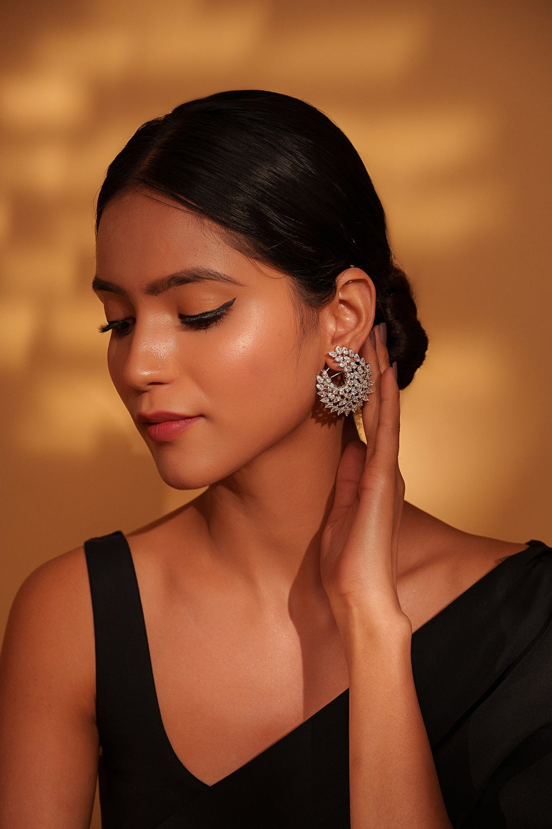 White Finish Diamond Stud Earrings Zevar by Geeta - Fabilicious Fashion