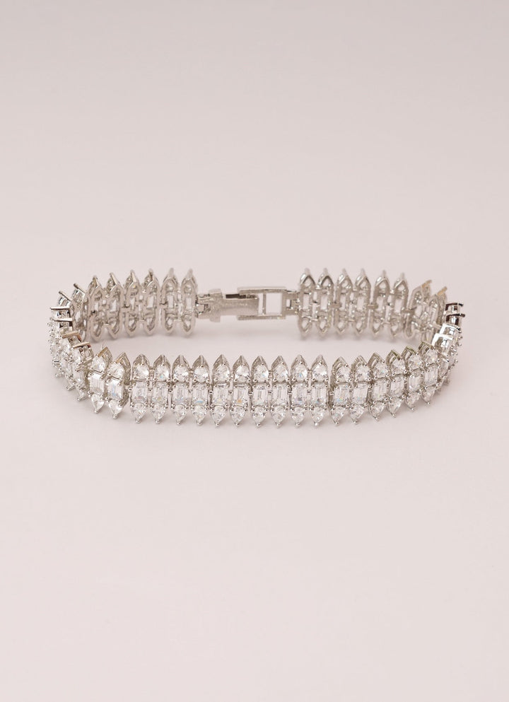 White Finish Diamond Studded Bracelet Zevar by Geeta - Fabilicious Fashion