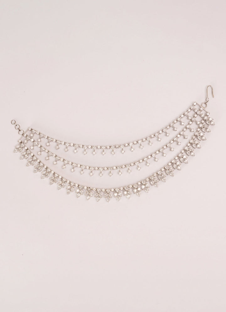 White Finish Diamond - Studded Earchains Zevar by Geeta - Fabilicious Fashion