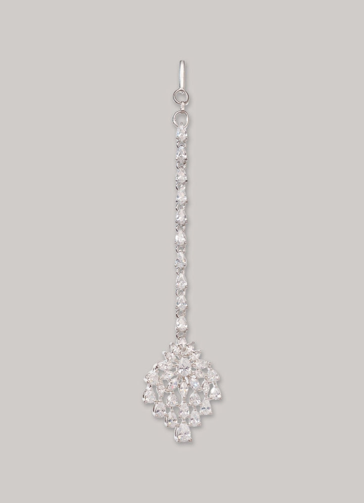 White Finish Diamond Studded Maang Tikka Zevar by Geeta - Fabilicious Fashion