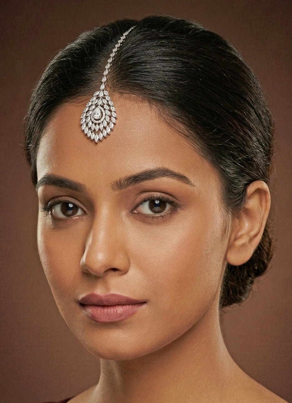 White Finish Diamond Studded Maangtika Zevar by Geeta - Fabilicious Fashion