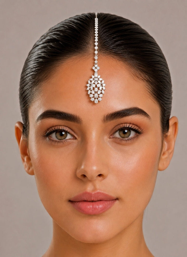 Zevar by Geeta White Finish Diamond Studded MaangtikkaFabilicious Fashion
