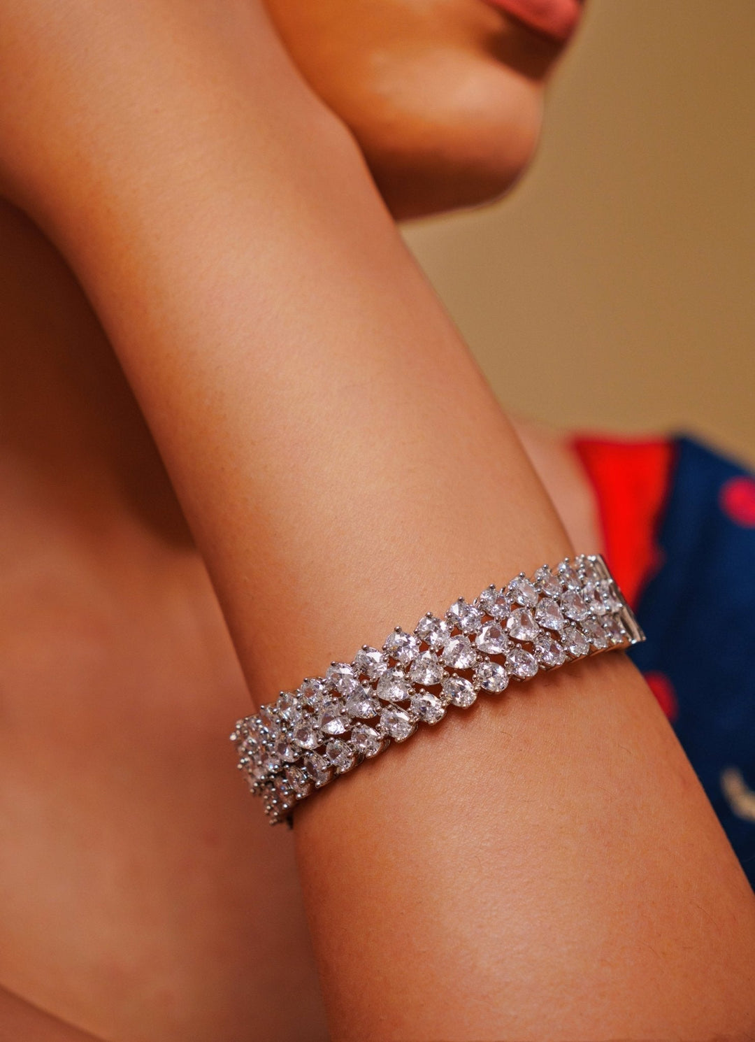 White Finish Diamond Studded Statement Bracelet Zevar by Geeta - Fabilicious Fashion