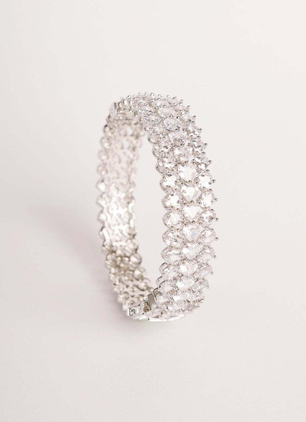White Finish Diamond Studded Statement Bracelet Zevar by Geeta - Fabilicious Fashion