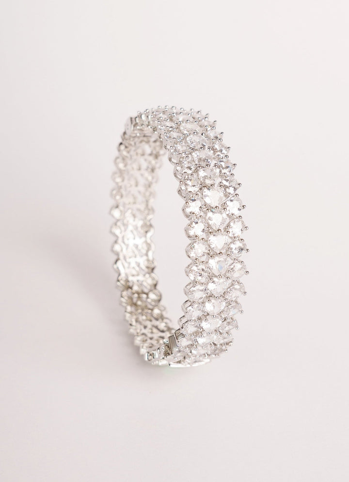 White Finish Diamond Studded Statement Bracelet Zevar by Geeta - Fabilicious Fashion