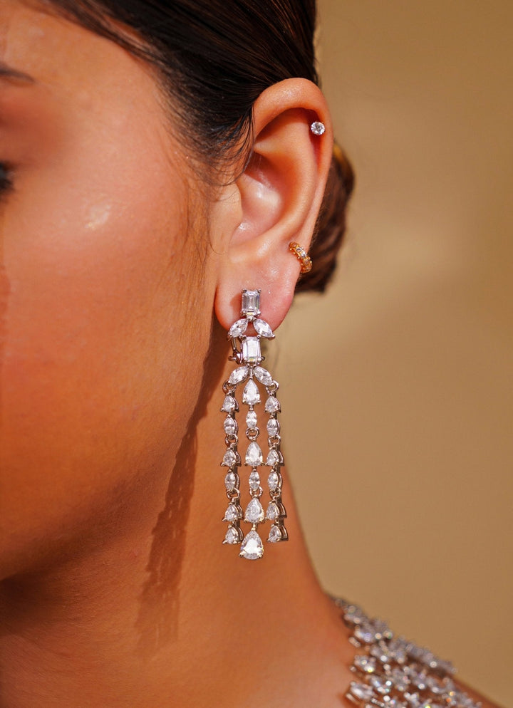 White Finish Diamond Teardrop Necklace Set Zevar by Geeta - Fabilicious Fashion