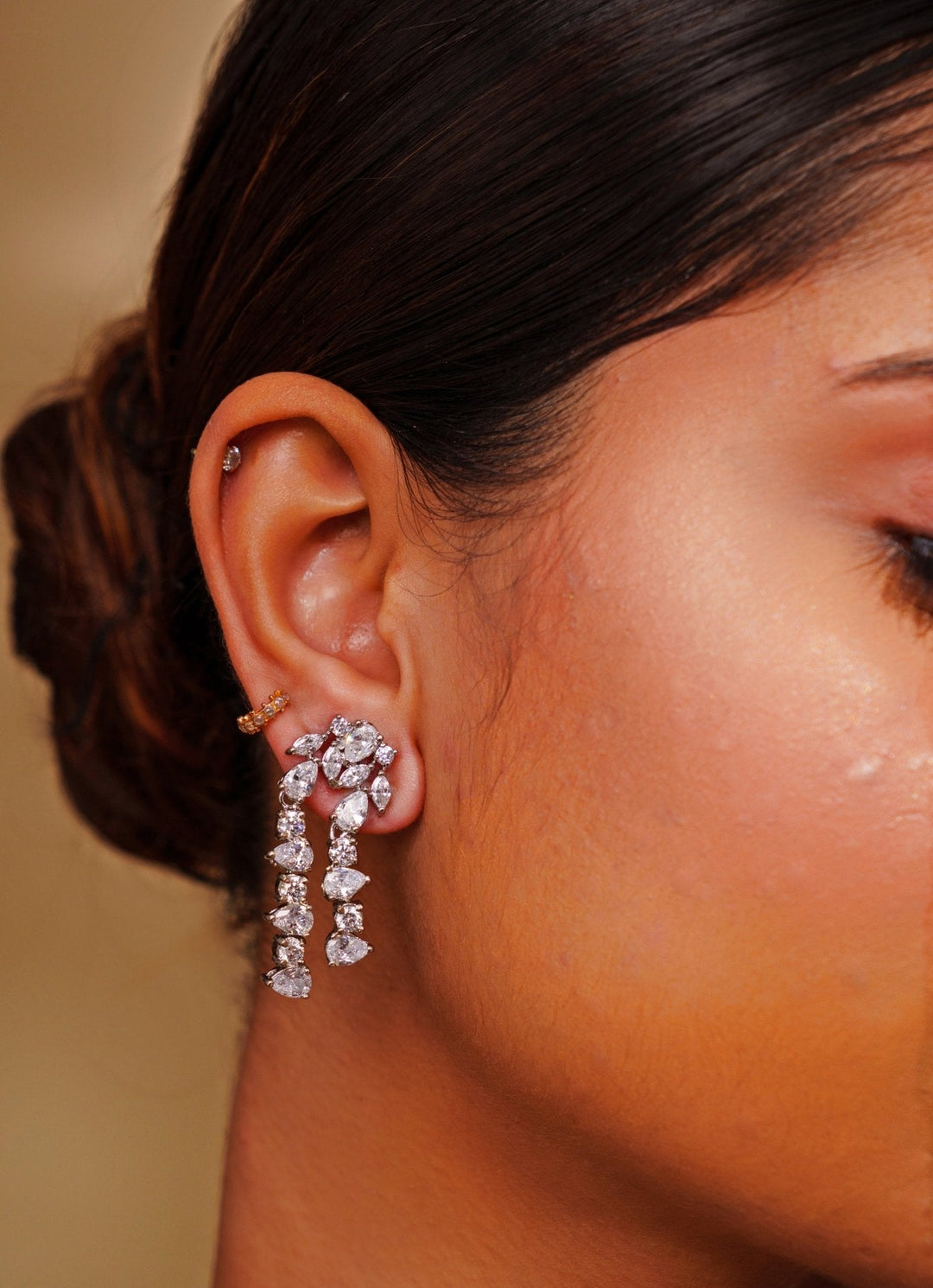 White Finish Double Layered Diamond Necklace Set Zevar by Geeta - Fabilicious Fashion