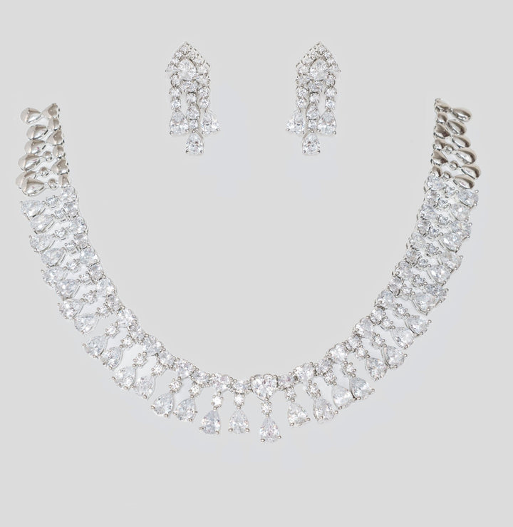 White Finish Drop Diamond Necklace Set Zevar By Geeta - Fabilicious Fashion