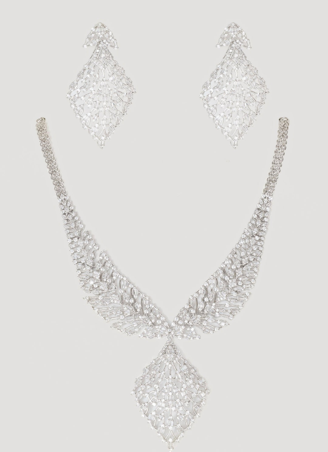 White Finish Elegant Diamond Necklace Set Zevar By Geeta - Fabilicious Fashion