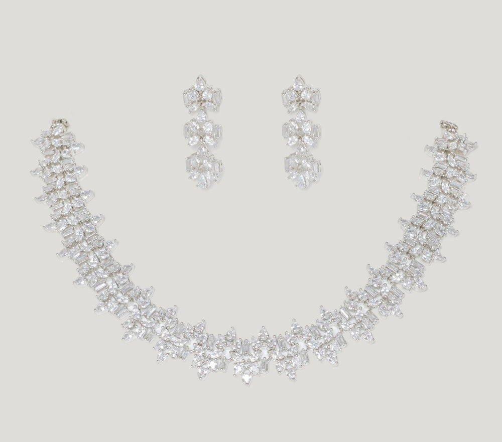 White Finish Elegant Diamond Necklace Set Zevar By Geeta - Fabilicious Fashion