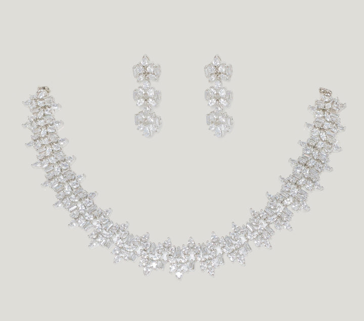 White Finish Elegant Diamond Necklace Set Zevar By Geeta - Fabilicious Fashion