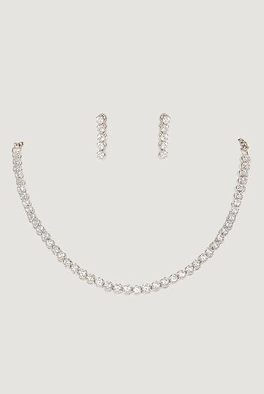 White Finish Elegant Diamond Necklace Set Zevar By Geeta - Fabilicious Fashion