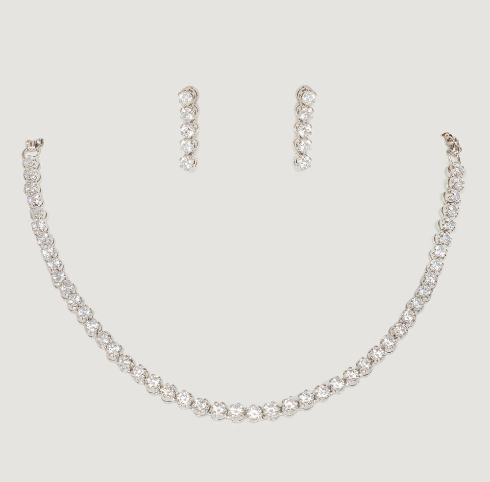 White Finish Elegant Diamond Necklace Set Zevar By Geeta - Fabilicious Fashion