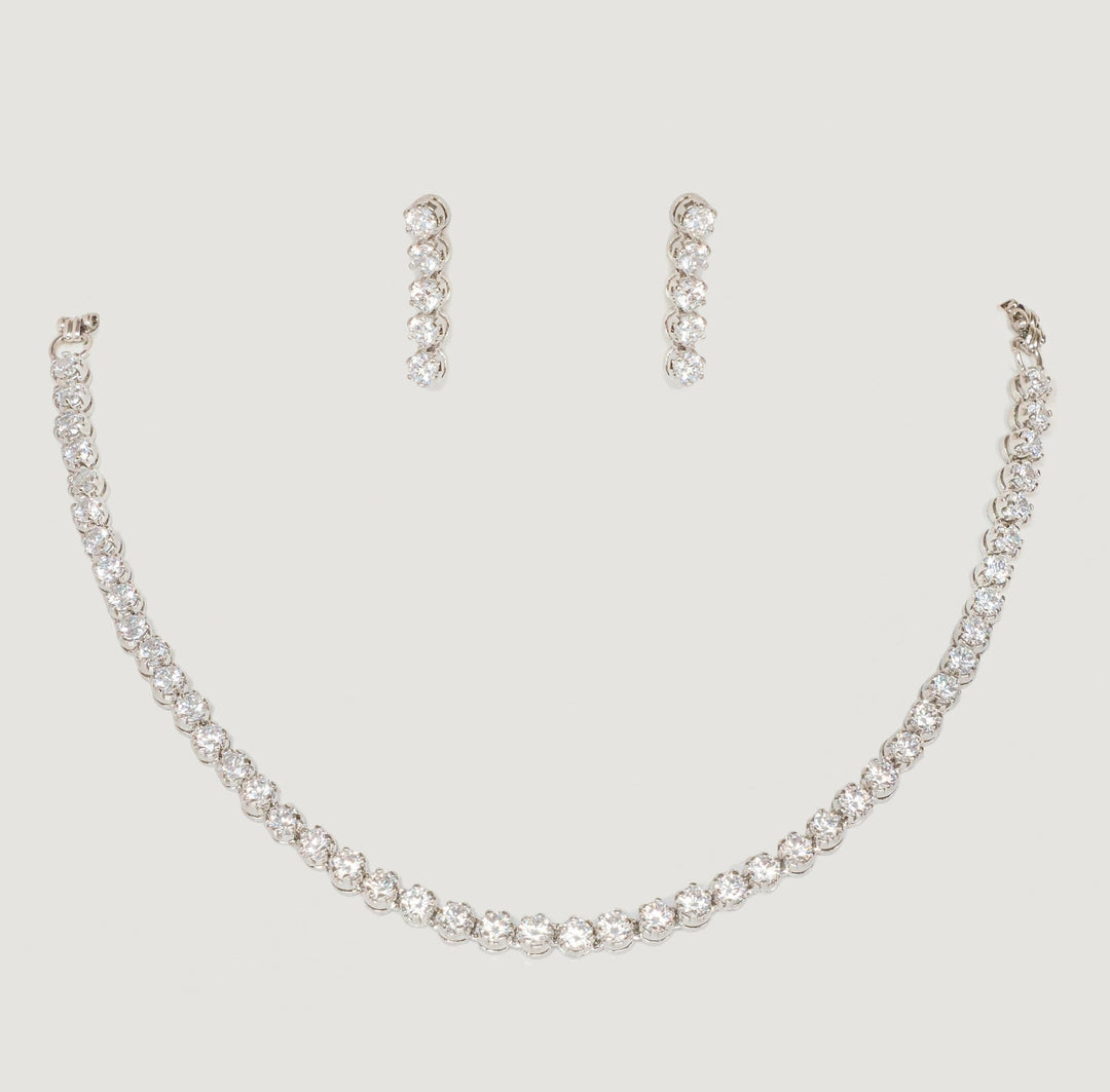 White Finish Elegant Diamond Necklace Set Zevar By Geeta - Fabilicious Fashion