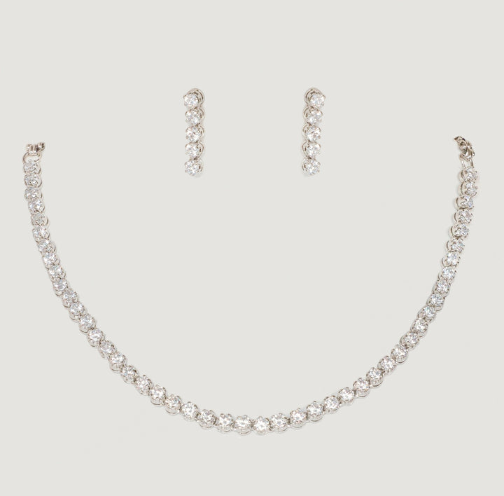 White Finish Elegant Diamond Necklace Set Zevar By Geeta - Fabilicious Fashion