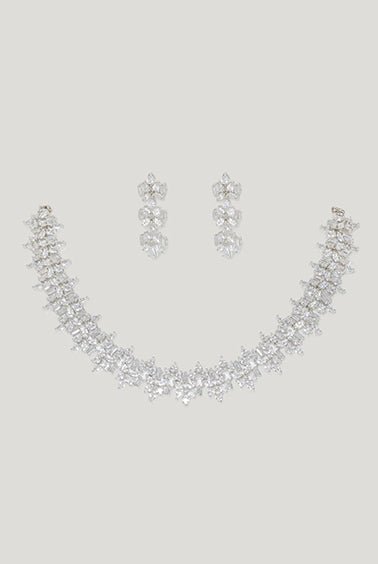 White Finish Elegant Diamond Necklace Set Zevar By Geeta - Fabilicious Fashion