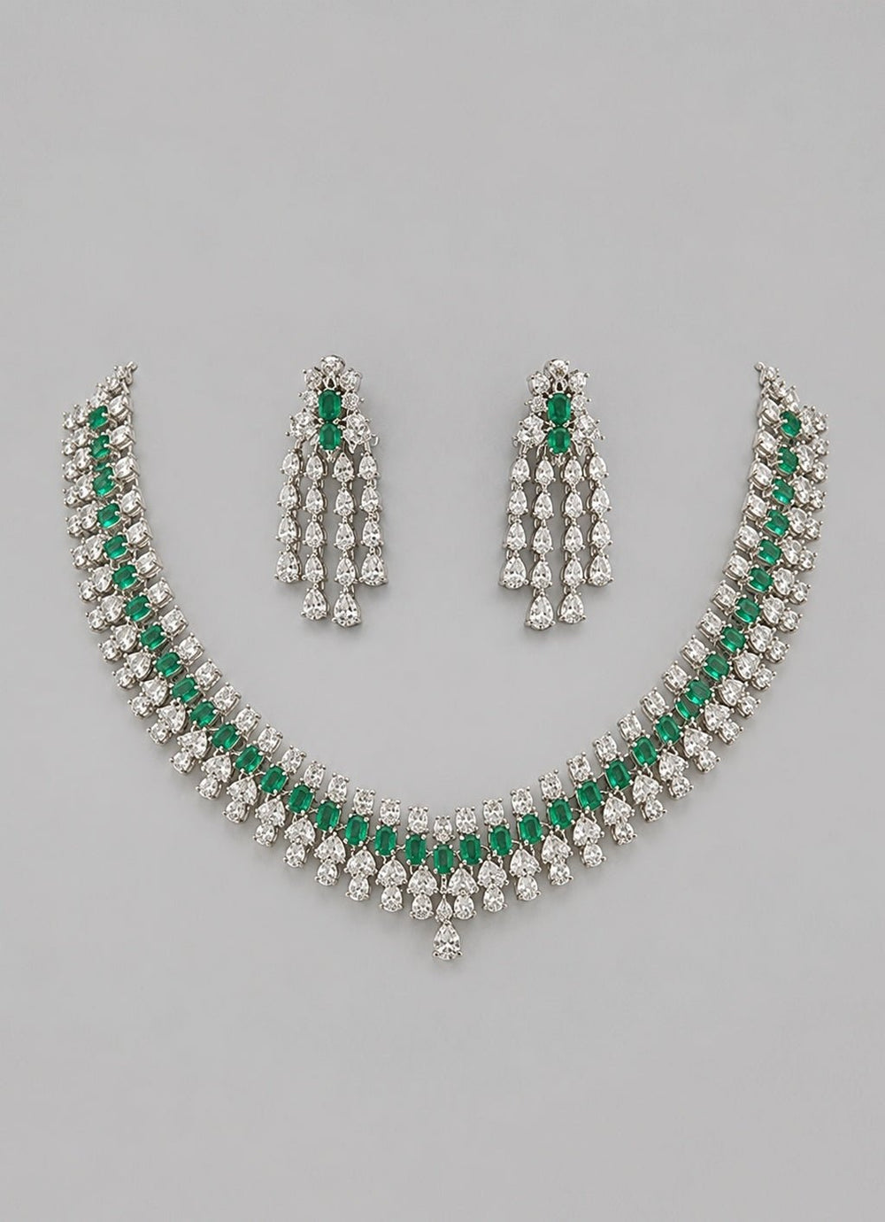Zevar by Geeta White Finish Emerald And Diamond Necklace SetFabilicious Fashion