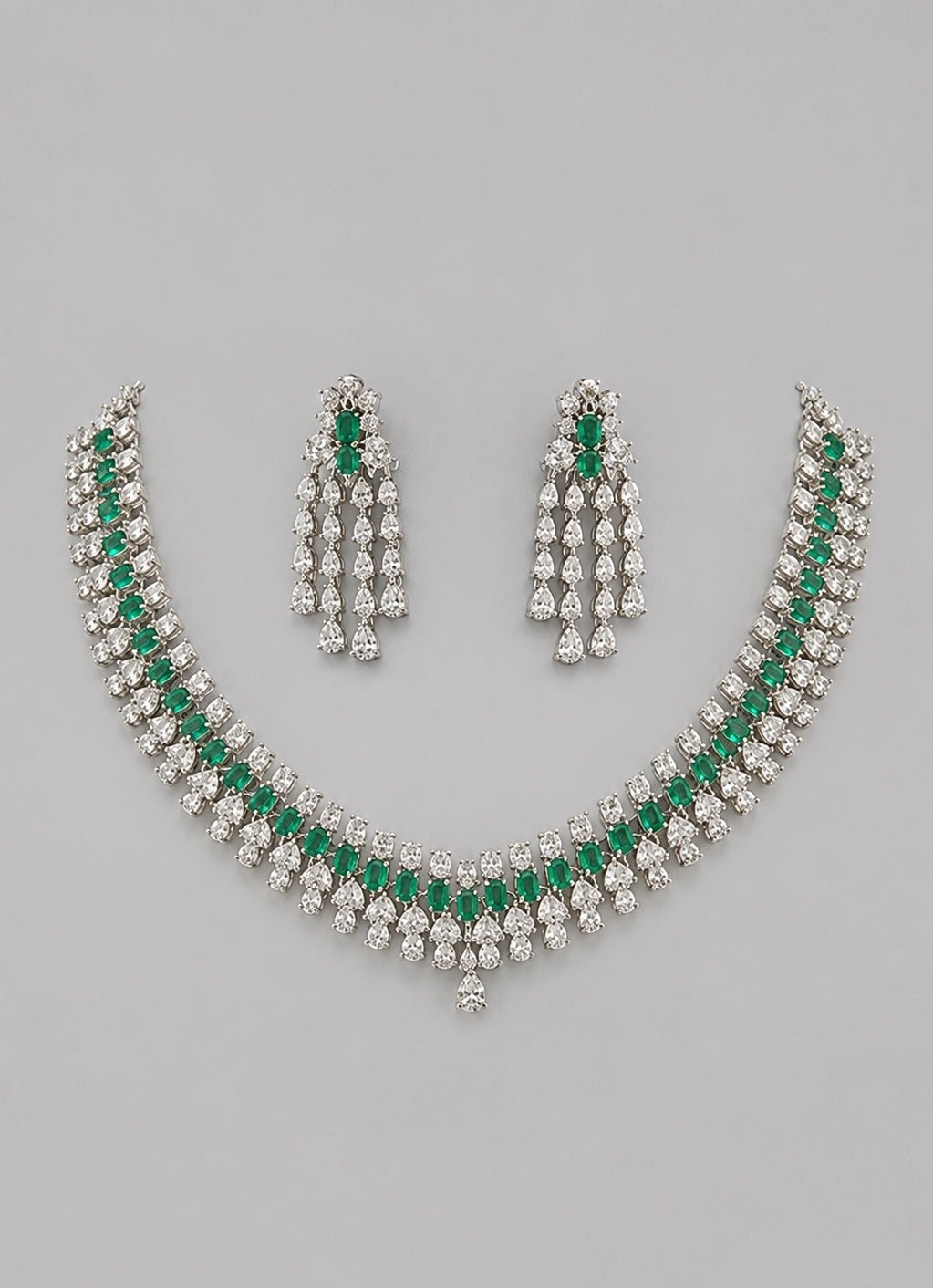 Zevar by Geeta White Finish Emerald And Diamond Necklace SetFabilicious Fashion