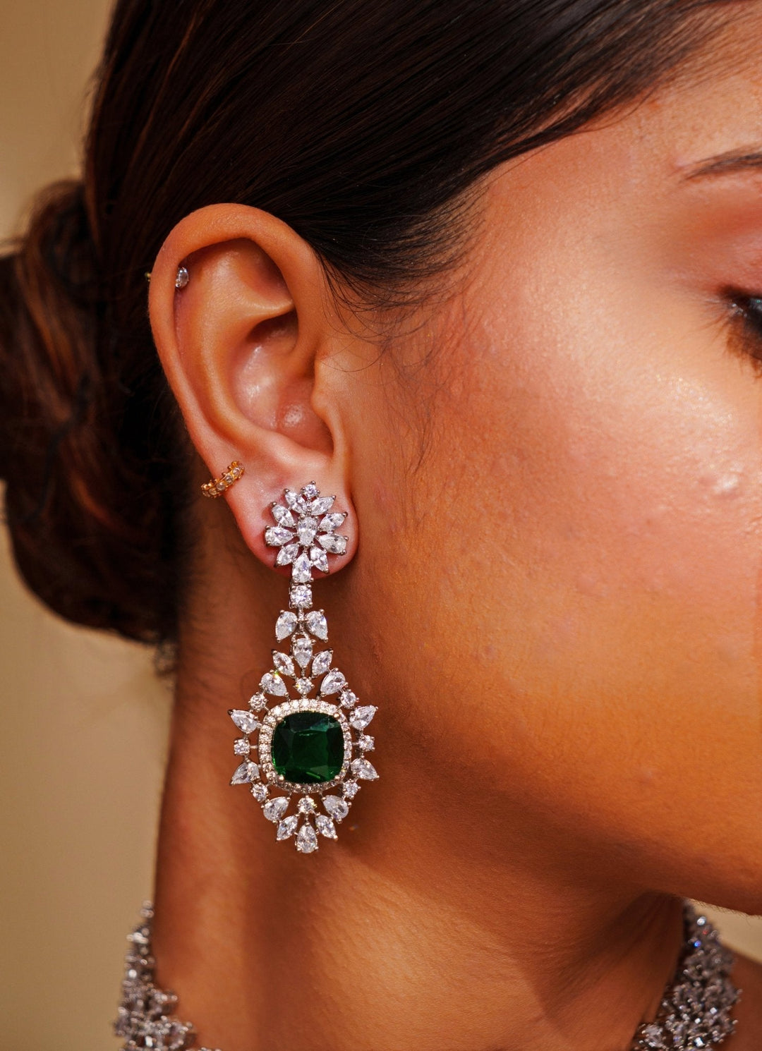White Finish Emerald Green And Diamond Studded Choker Set Zevar by Geeta - Fabilicious Fashion