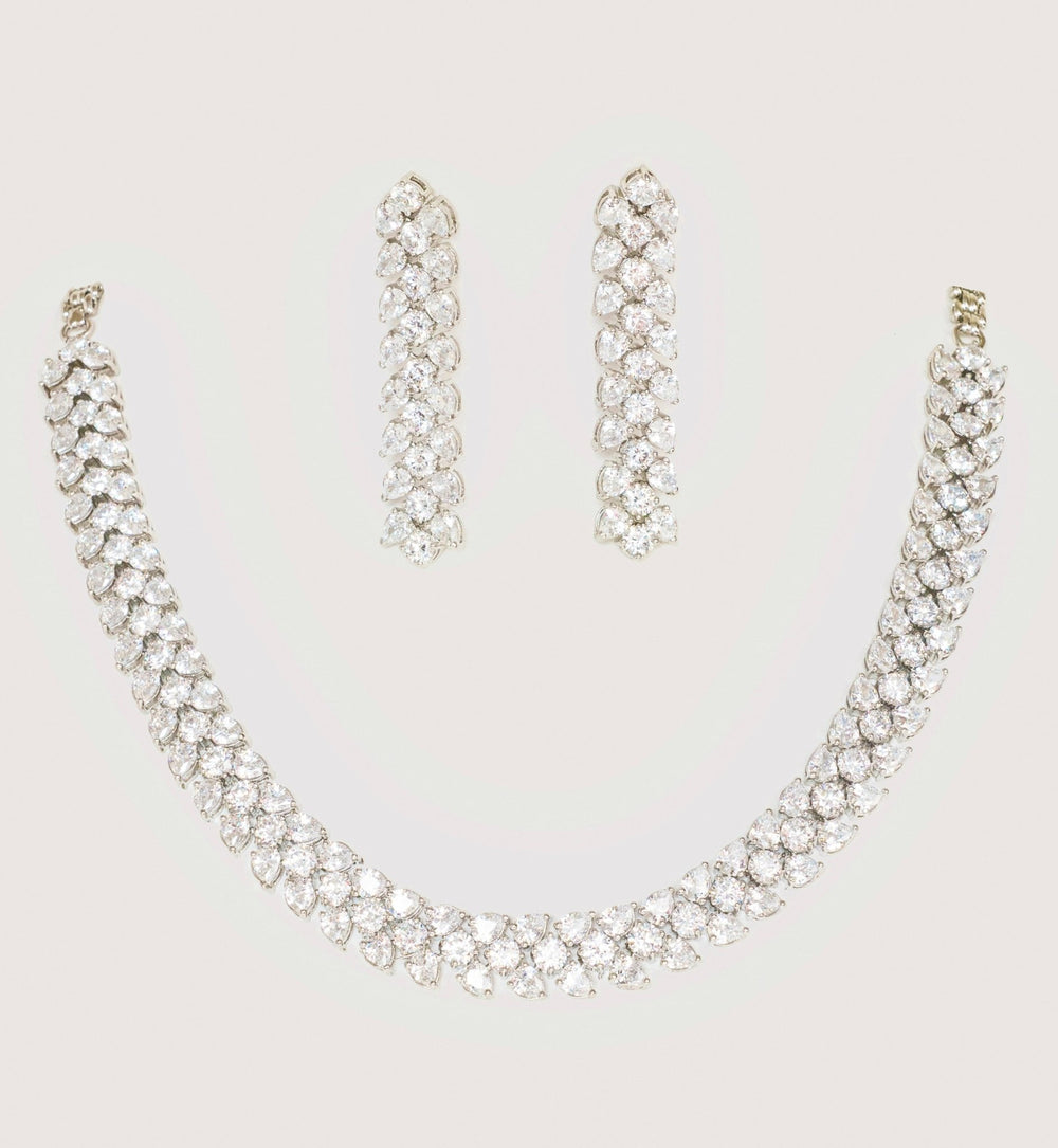 White Finish Faux Diamond Necklace Set Zevar By Geeta - Fabilicious Fashion