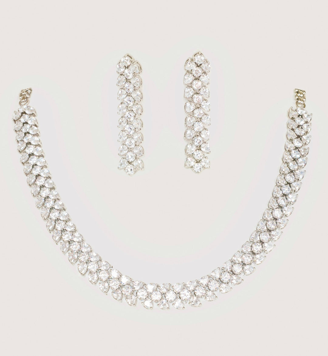 White Finish Faux Diamond Necklace Set Zevar By Geeta - Fabilicious Fashion