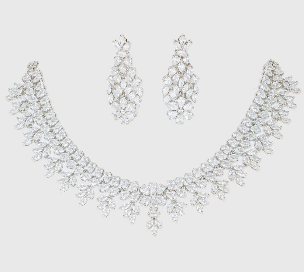 White Finish Floral Diamond Necklace Set Zevar By Geeta - Fabilicious Fashion