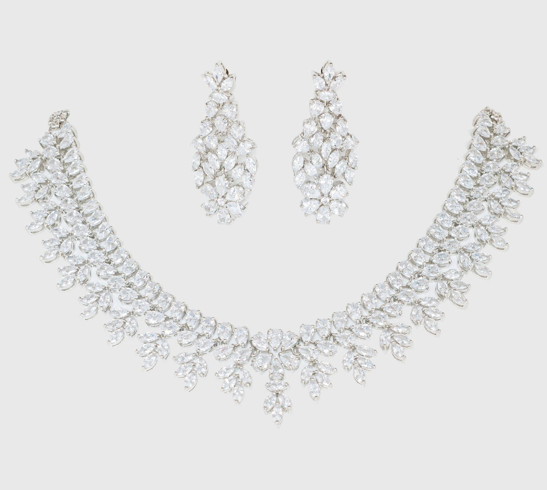 White Finish Floral Diamond Necklace Set Zevar By Geeta - Fabilicious Fashion