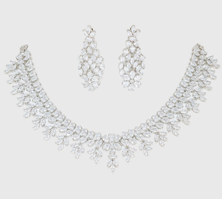 White Finish Floral Diamond Necklace Set Zevar By Geeta - Fabilicious Fashion