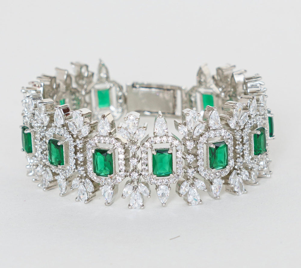 White Finish Green Stone Faux Diamond Bracelet Zevar By Geeta - Fabilicious Fashion