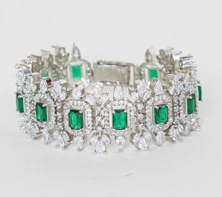 White Finish Green Stone Faux Diamond Bracelet Zevar By Geeta - Fabilicious Fashion