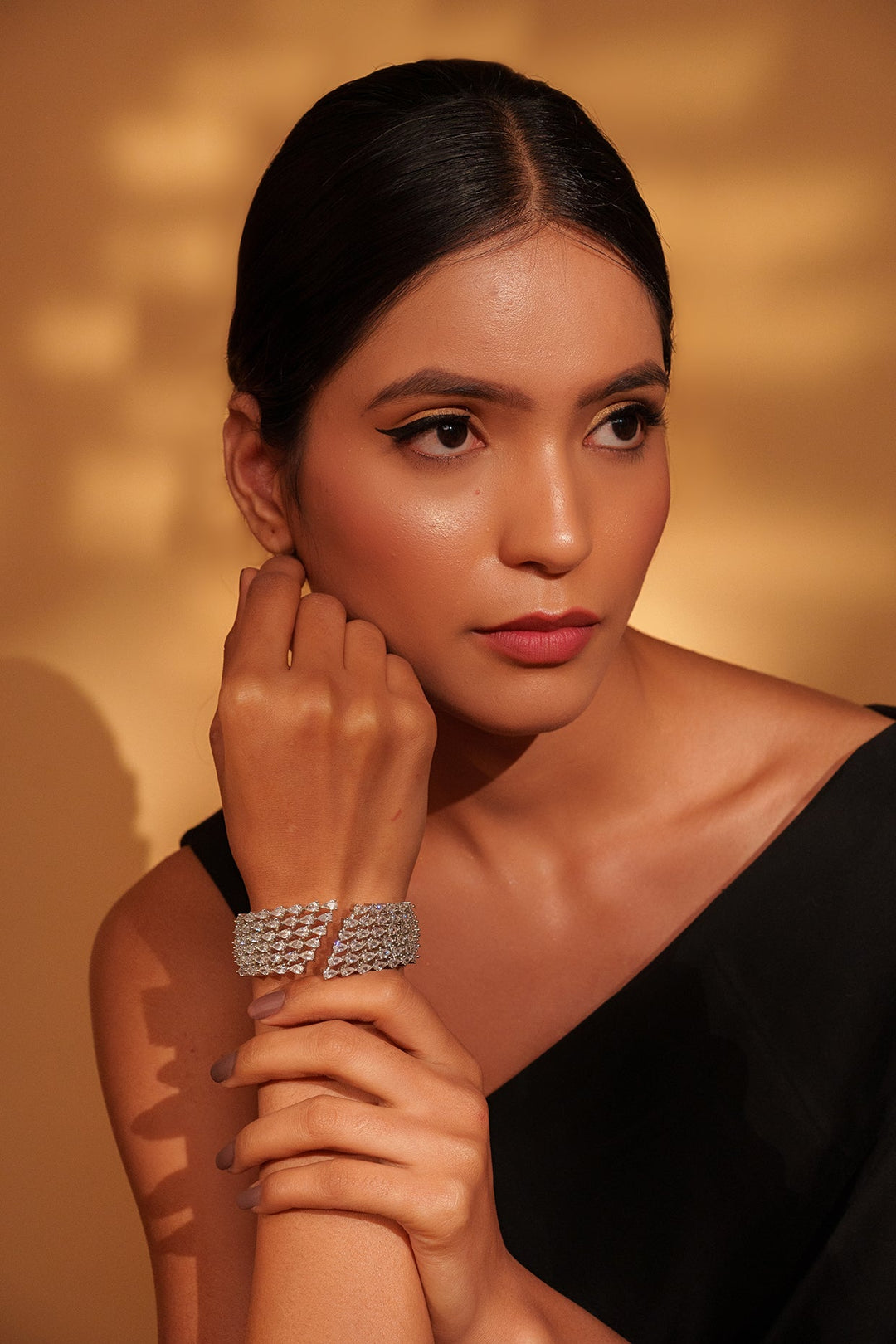 White Finish Layered Diamond Bracelet Zevar by Geeta - Fabilicious Fashion